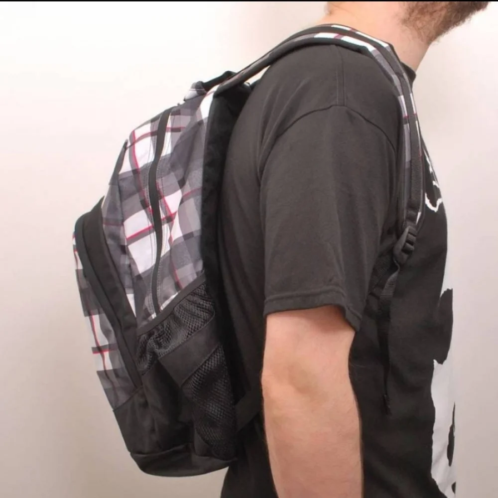 Vans Black White Plaid Backpack School Campus Skater Y2K Streetwear Travel Bag